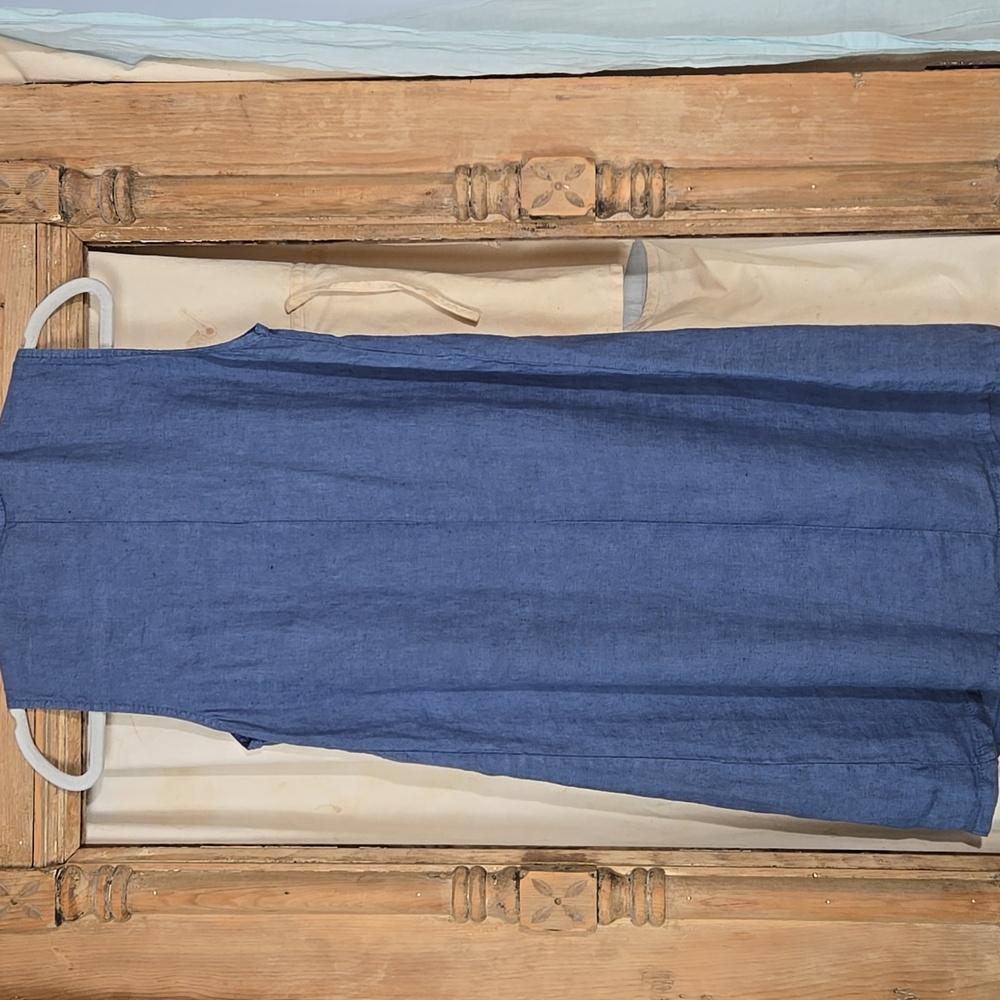 Alessia Pacini Blue Linen Sleeveless Midi Shift Dress In Size XS - Picture 7 of 8